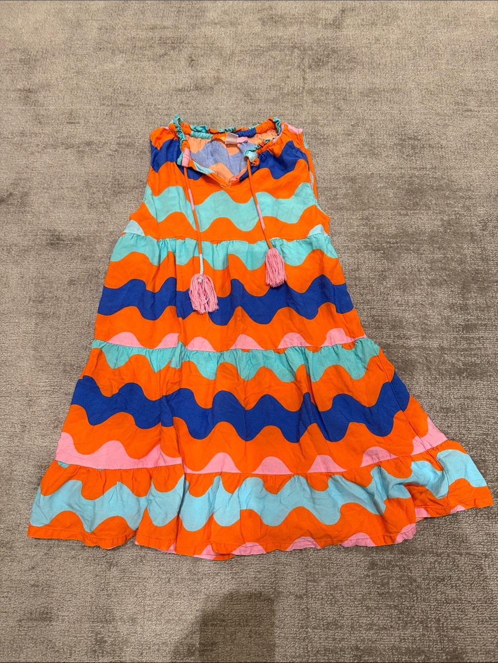 Vibrant Wavy Tiered Sun Dress in Orange, Blue, Mint & Pink